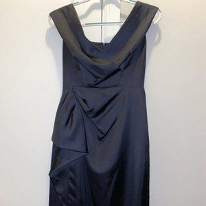 MAGGY LONDON Ruffle Detail Sheath Formal Dress Size 6 in Dark Navy